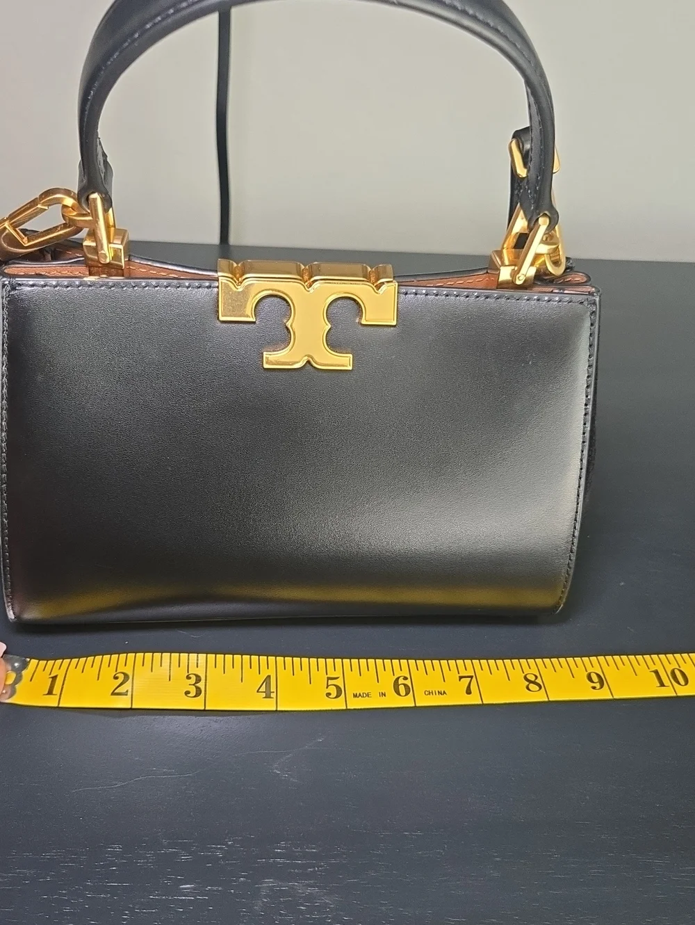 Tory Burch Mini Eleanor Satchel Bag Black Gold Toned Hardware Elegant Purse